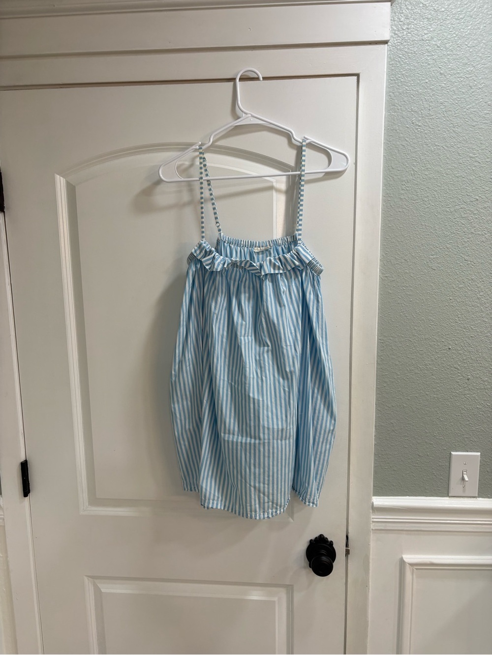 LAKE Pima Ruffle Nightgown in Serene Blue Boating Stripe Size XS